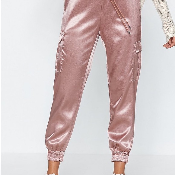 Nasty Gal Dusty Rose Satin Cargo Joggers - Picture 2 of 3